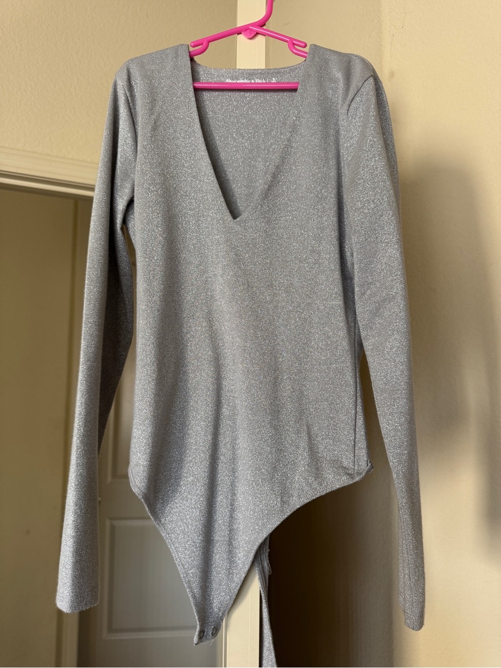 Abercrombie & Fitch Silver V-Neck Long Sleeve Bodysuit